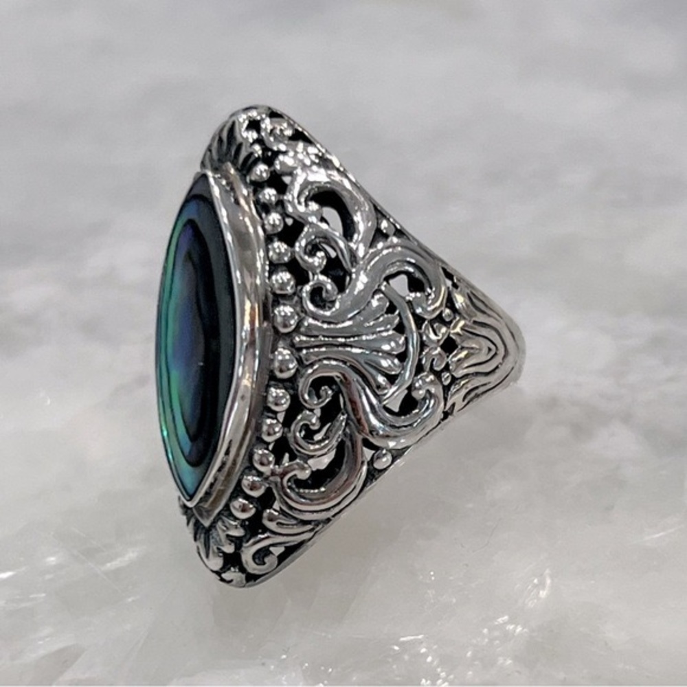 Abalone Shell Sterling Silver Large Statement Rin… - image 3